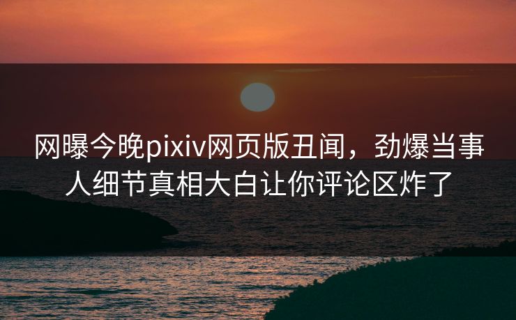 网曝今晚pixiv网页版丑闻，劲爆当事人细节真相大白让你评论区炸了