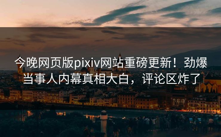 今晚网页版pixiv网站重磅更新！劲爆当事人内幕真相大白，评论区炸了