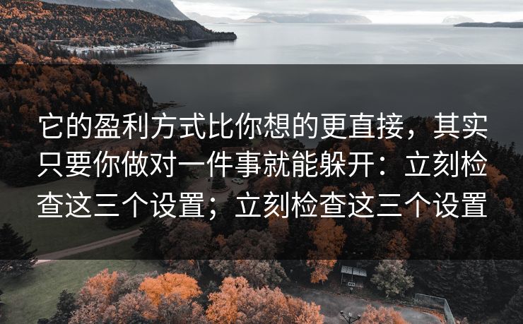 它的盈利方式比你想的更直接，其实只要你做对一件事就能躲开：立刻检查这三个设置；立刻检查这三个设置